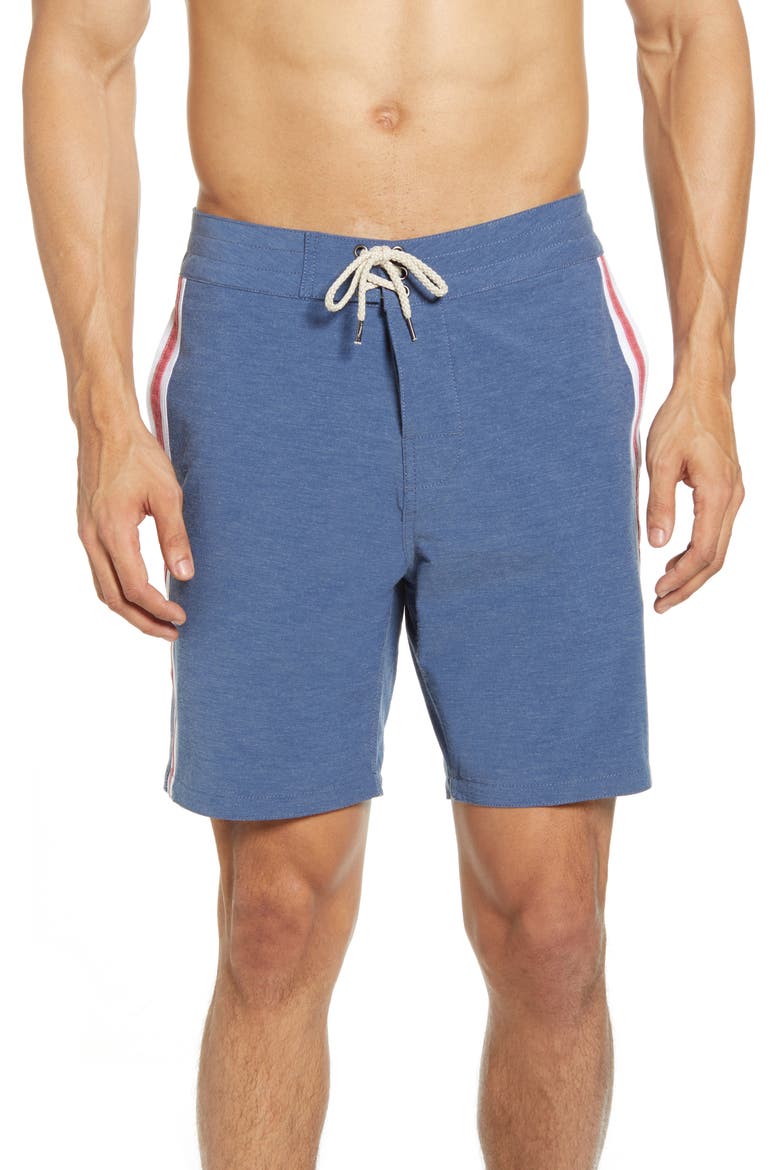 Retro Surf Stripe Board Shorts, Main, color, BLUE RED STRIPE