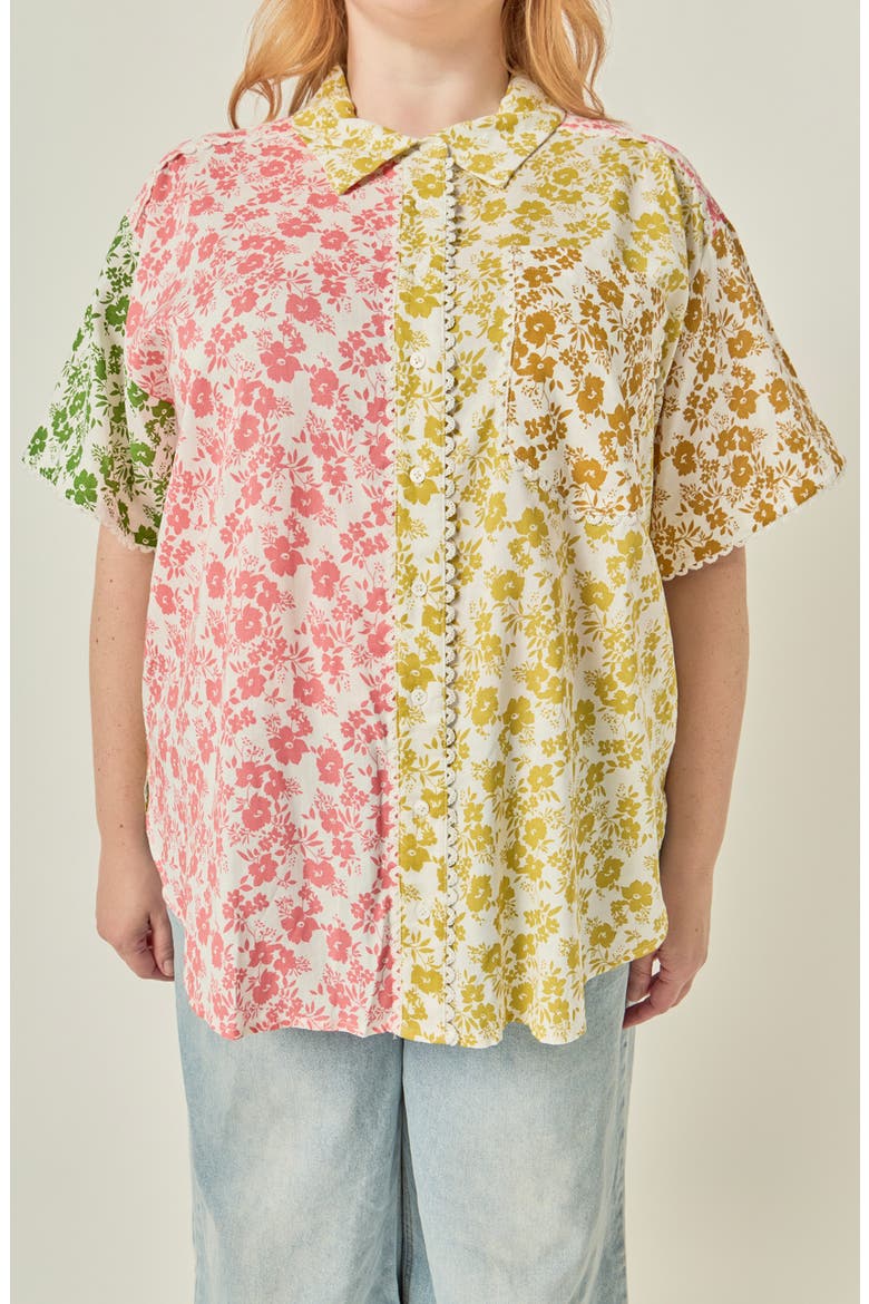 Floral Colorblock Shirt, Alternate, color, YELLOW MULTI