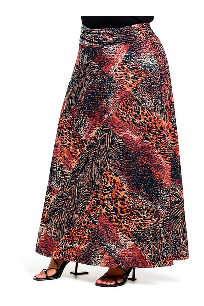 Animal Patchwork Print Maxi Skirt, Alternate, color, Brown Multi