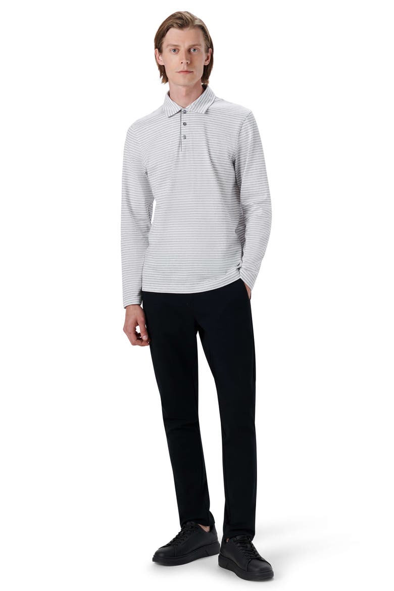 Stripe Cotton Long Sleeve Polo, Alternate, color, WHITE