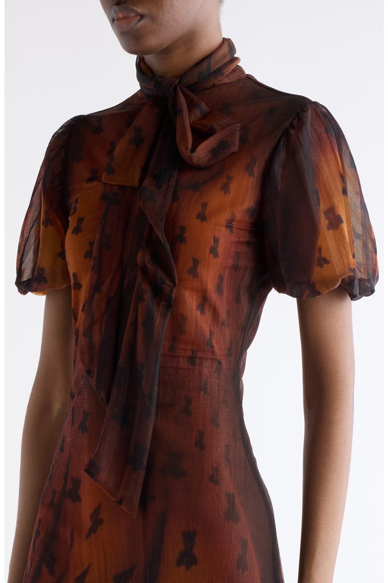 Emaija Teddy Print Puff Sleeve Mesh Dress, Alternate, color, RUST BROWN