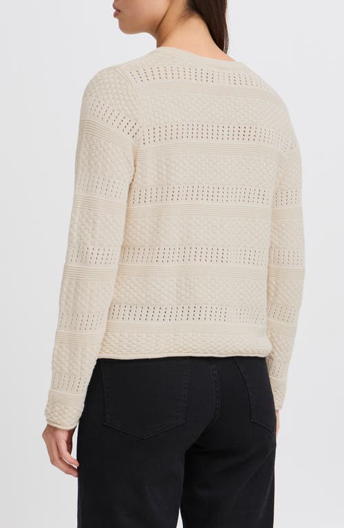 Ichi Open Knit Cotton Cardigan In Birch