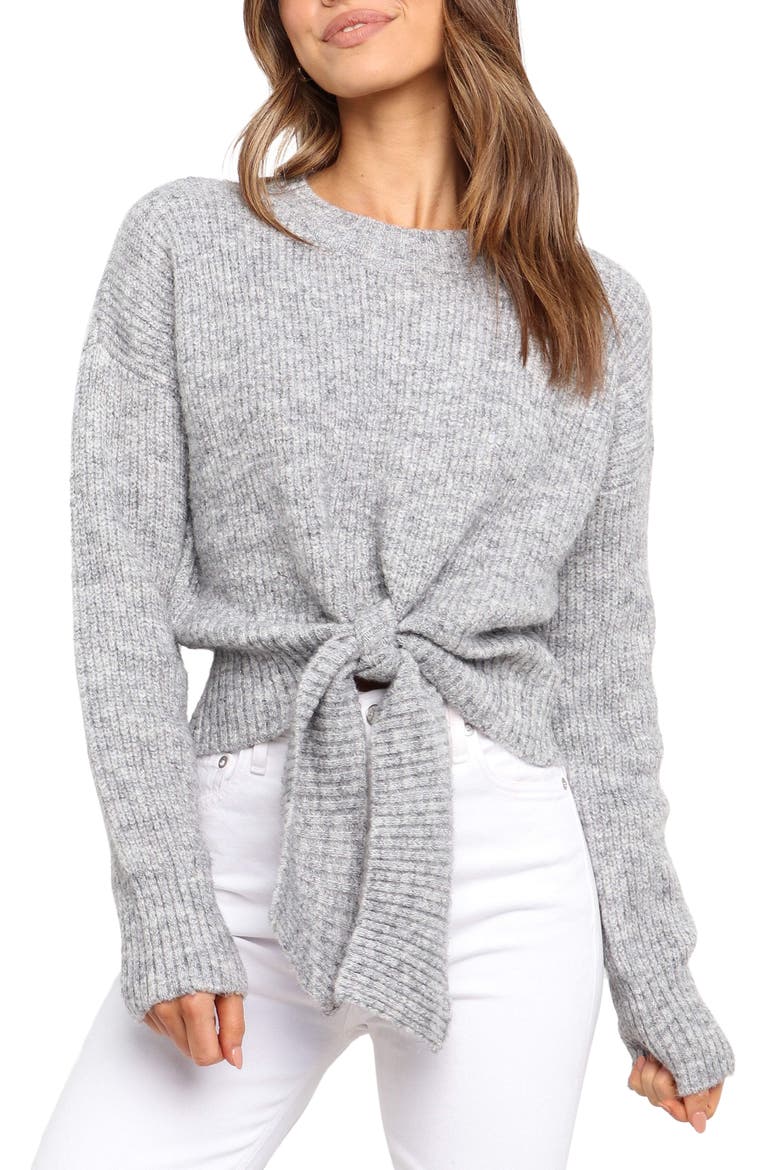 Captivate Tie Hem Sweater, Main, color, GREY