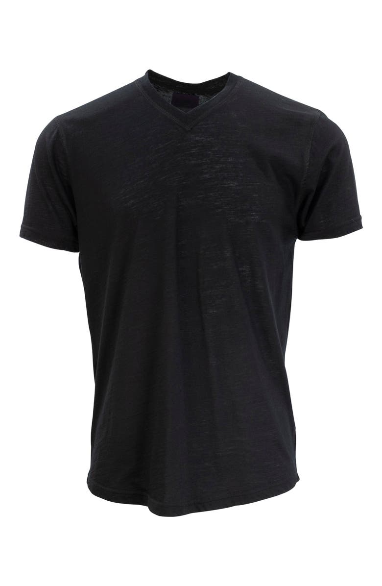 Lords of Harlech Victor Extra Fine Merino Wool V-neck Shirt, Main, color, Black