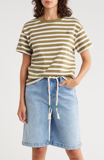 Scotch & Soda Boxy Yarn Dye Stripe T-shirt In Green