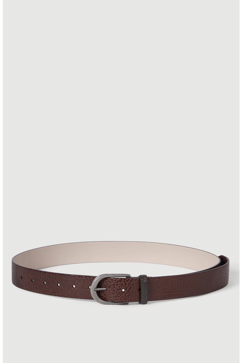 Glossy hammered calfskin belt with monili, Main, color, Light Grey