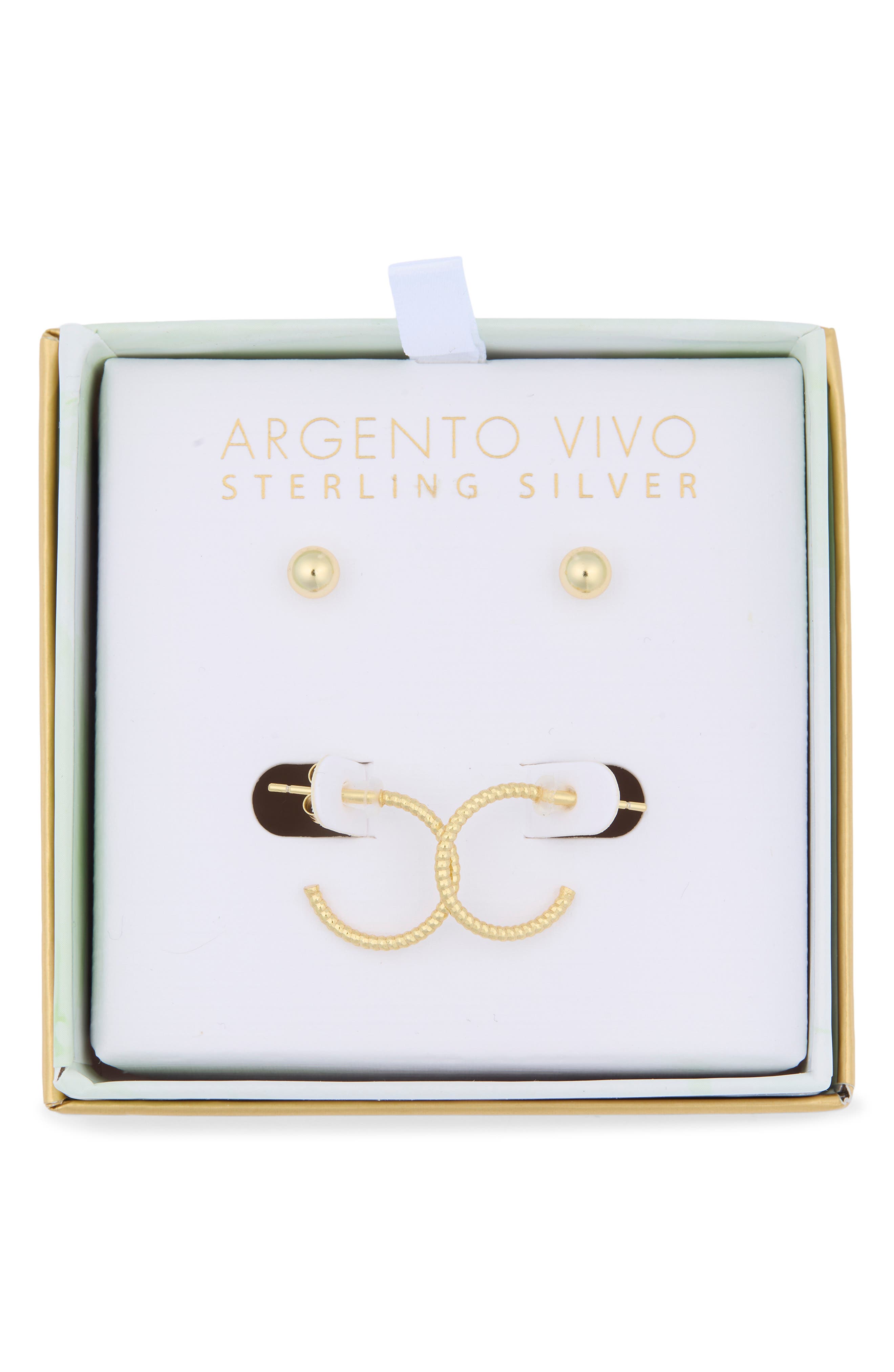 Argento Vivo Sterling Silver Set of 2 Ball Stud & Rope Huggie Hoop Earrings