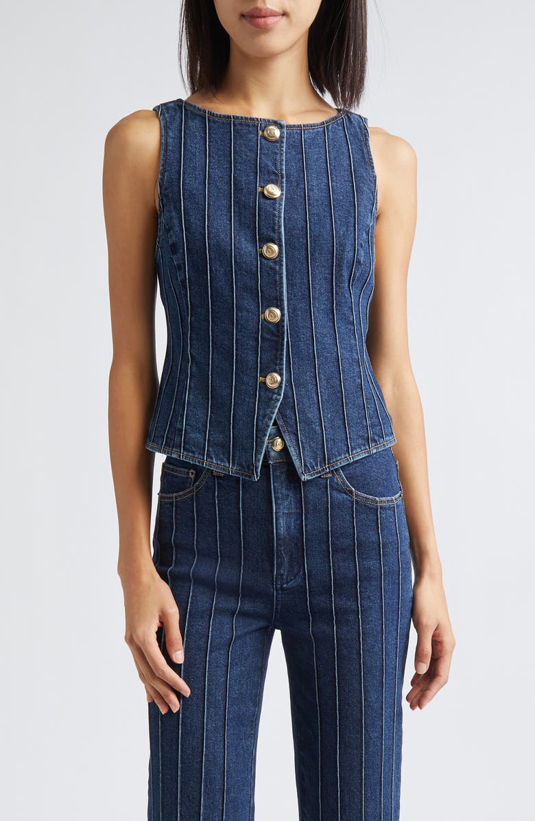 Cinq à Sept Camen Pintuck Detail Denim Vest, Main, color, Fontaine