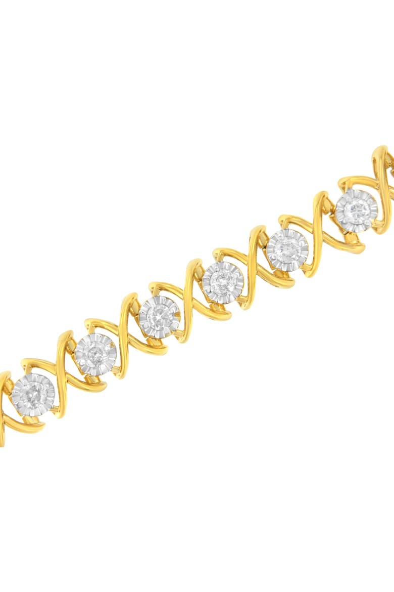 10K Yellow Gold Plated Silver 2 cttw Diamond "X O X O" Bracelet, Alternate, color, Yellow