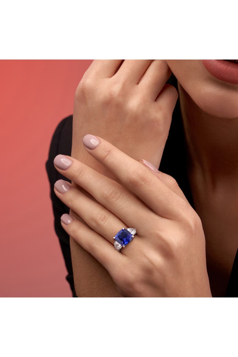 Lab-Created Sapphire 3-Stone Ring Sterling Silver, Alternate, color, Sapphire
