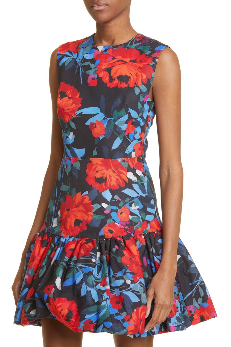 Floral Bubble Hem Dress, Alternate, color, BLACK MULTI