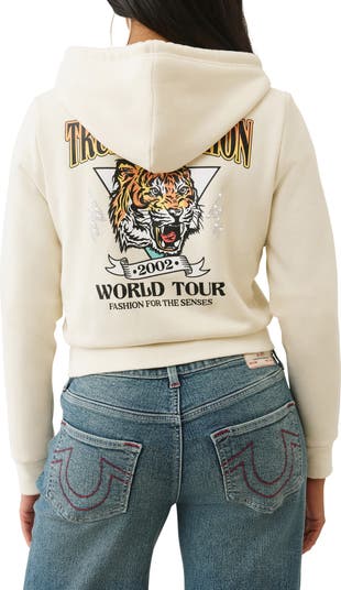 Tiger Shrunken Front Zip Crop Hoodie