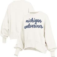 PRESSBOX Women's Pressbox Cream Michigan Wolverines Oversized Chelsea Waist Length Pullover Sweatshirt