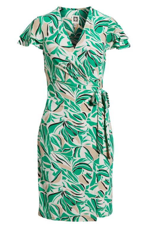 Anne Klein Abstract Print Flutter Sleeve Wrap Dress In White