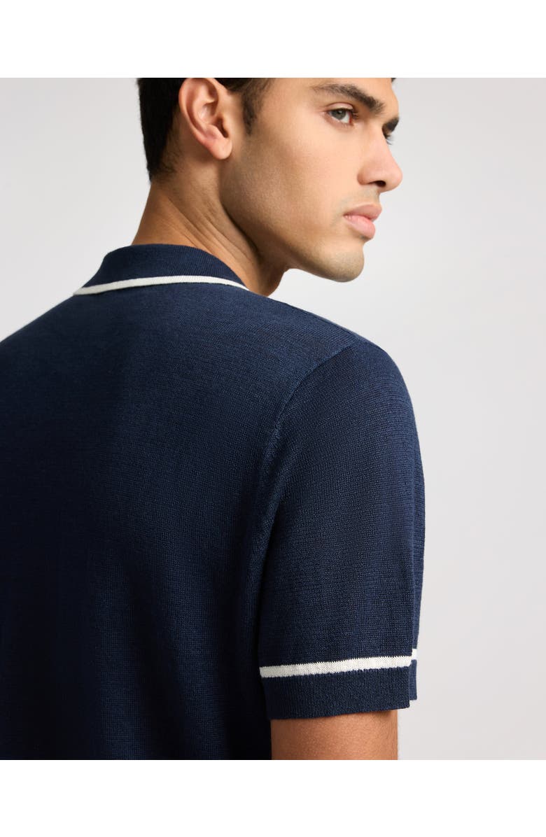 Onia Linen Johnny Collar Polo Sweater, Alternate, color, Midnight