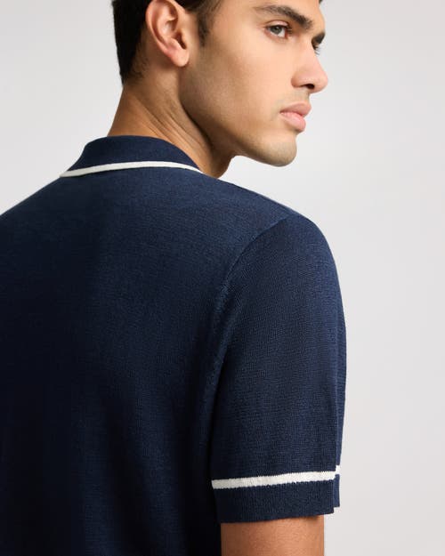 Onia Linen Johnny Collar Polo Sweater In Blue