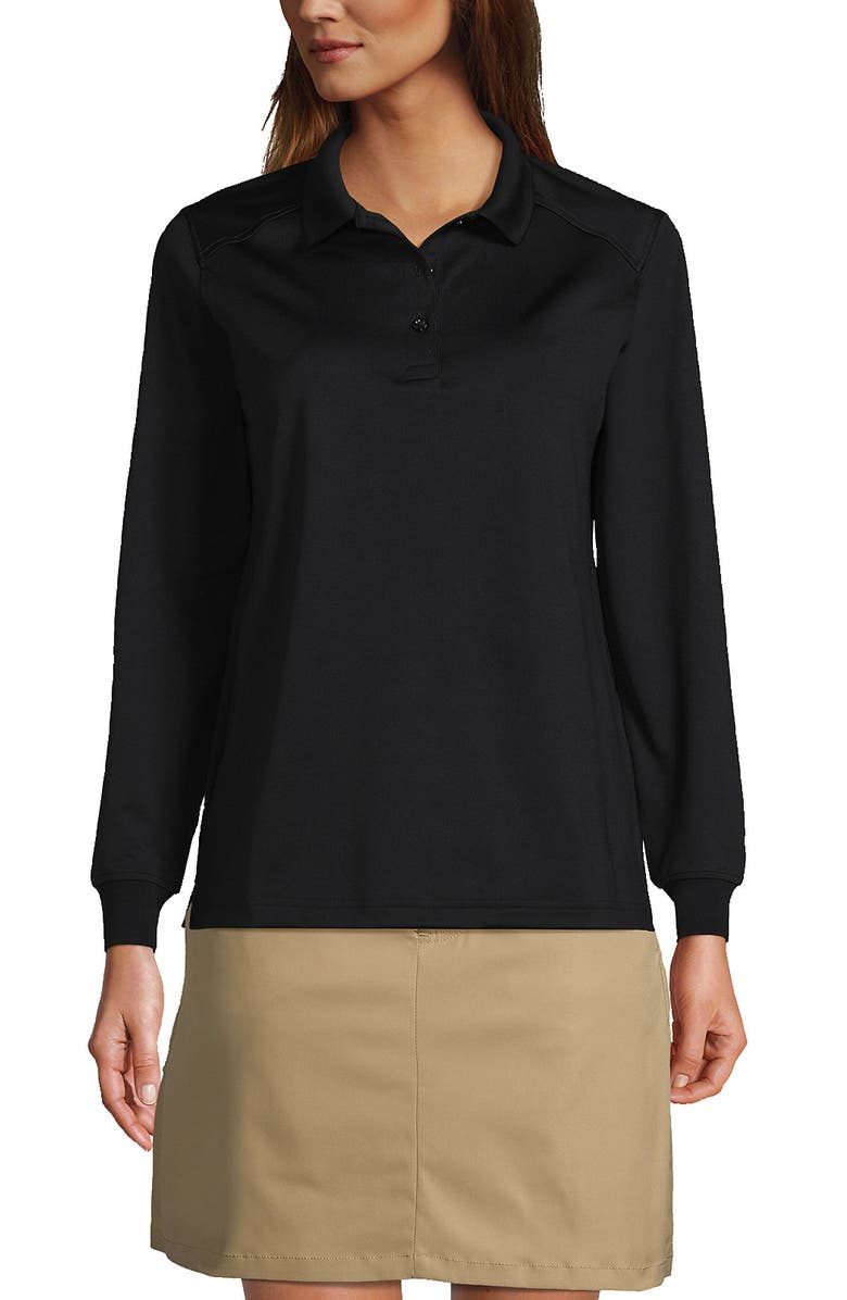 Lands' End School Uniform  Long Sleeve Rapid Dry Polo Shirt, Main, color, Black