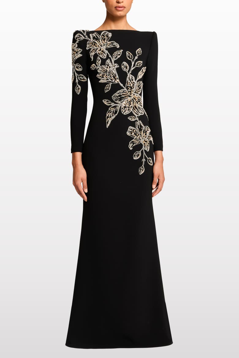 Slipper Orchid Floral-Embellished Maxi Dress, Alternate, color, Liquorice