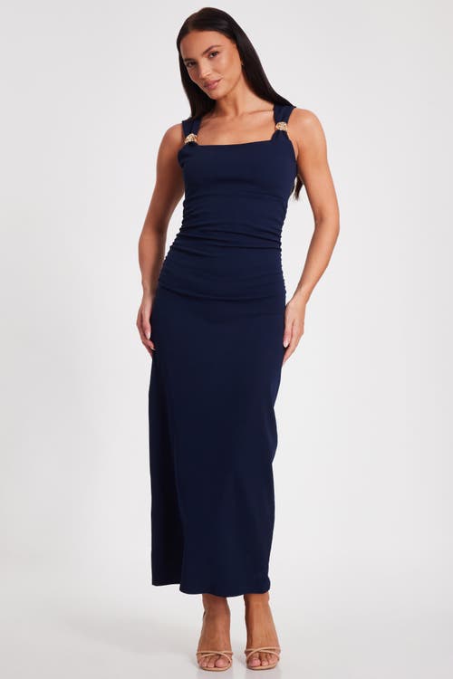 Quiz Scuba Crepe Maxi Dress With Gold Buckle In Navy