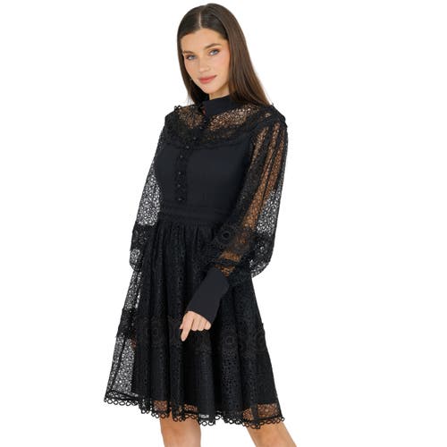Akalia Melvina Lace Mini Dress Long Sleeve In Black