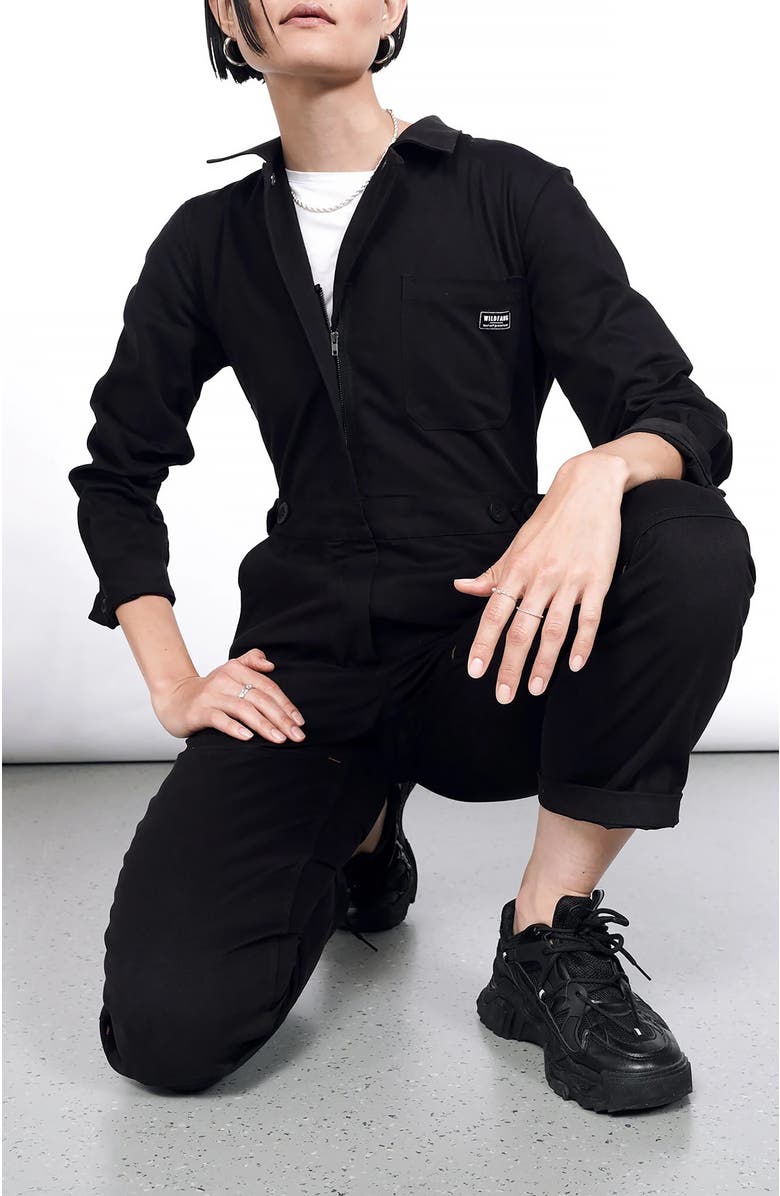 WILDFANG The Essential Long Sleeve High Waisted Coverall, Alternate, color, Black