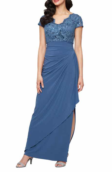 Alex Evenings Sequin Embroidered Ruched Gown