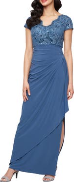 Alex Evenings Sequin Embroidered Ruched Gown