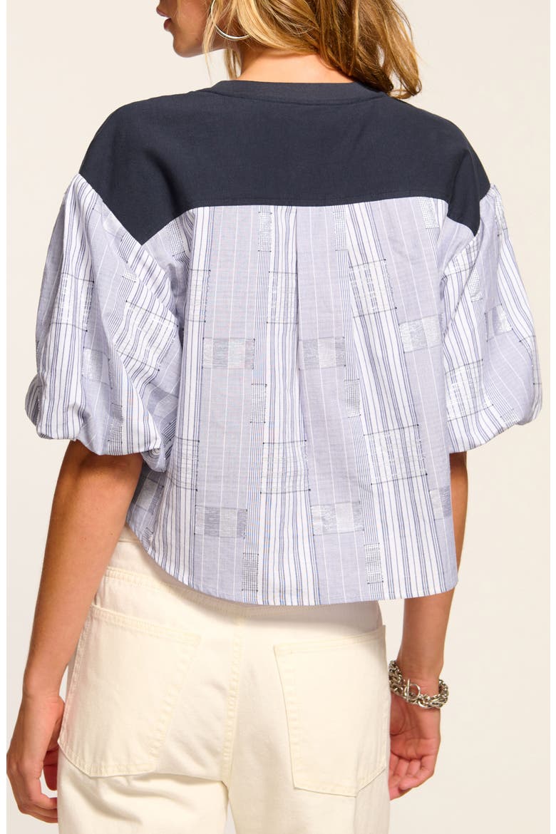 Toula Mixed Media Crop Top, Alternate, color, NAVY PATCHWORK