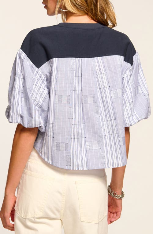 Ramy Brook Toula Puff-sleeve Combo Top In Navy Patchwork