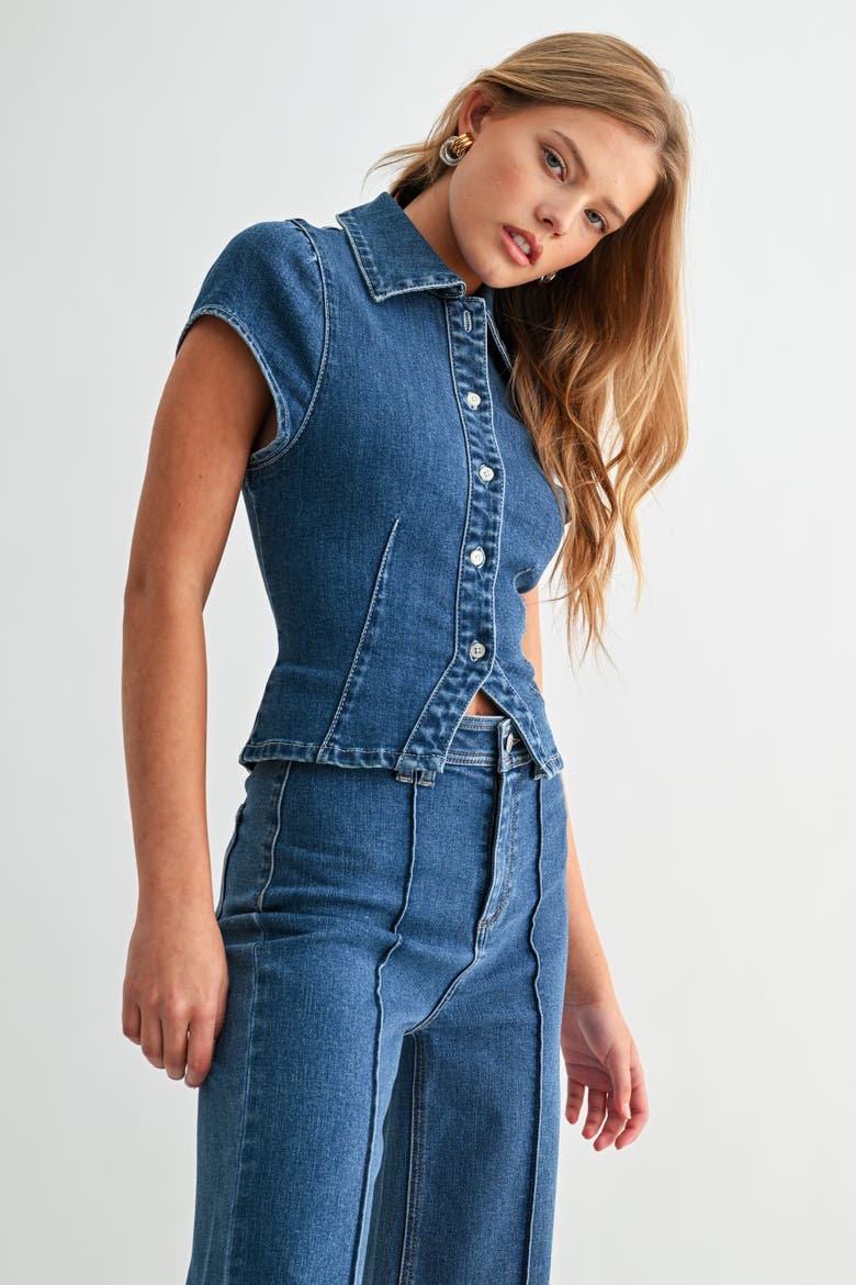 The Seam Fitted Denim Shirt, Alternate, color, Medium Wash