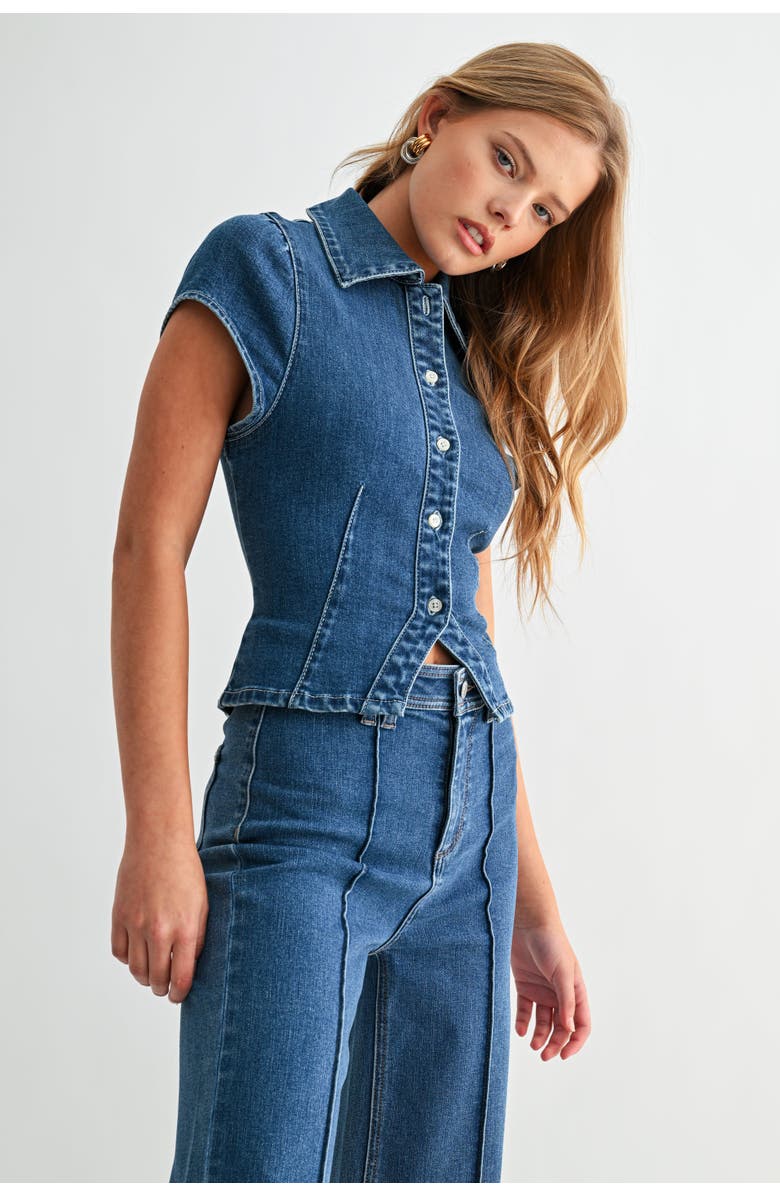 Jemina Denim The Seam Fitted Denim Shirt, Alternate, color, Medium Wash