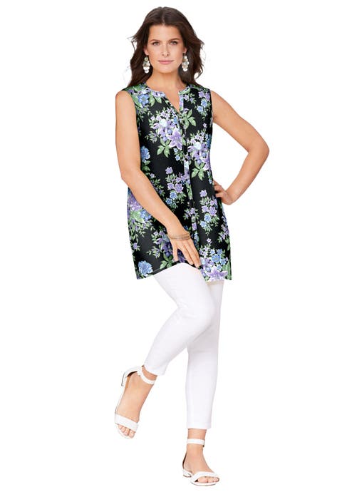 Sleeveless Floral Big Shirt (Plus)