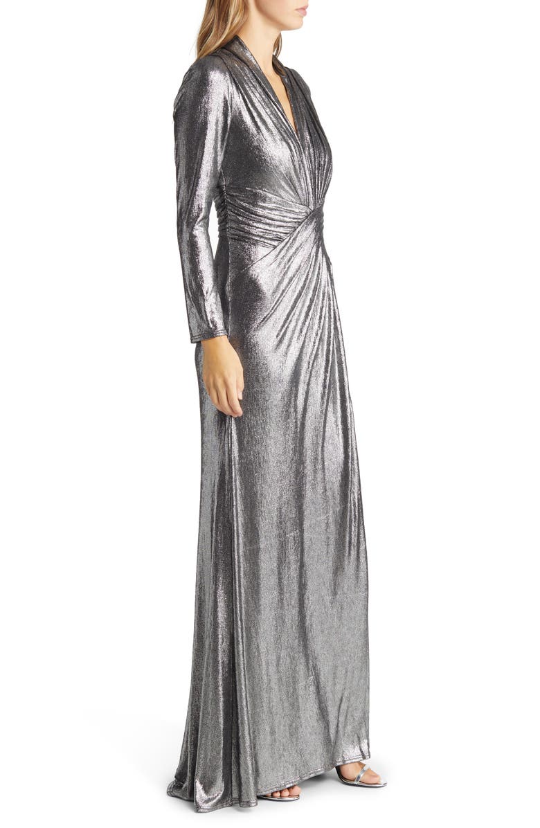 Tadashi Shoji Draped Shimmer Long Sleeve Gown, Alternate, color, 