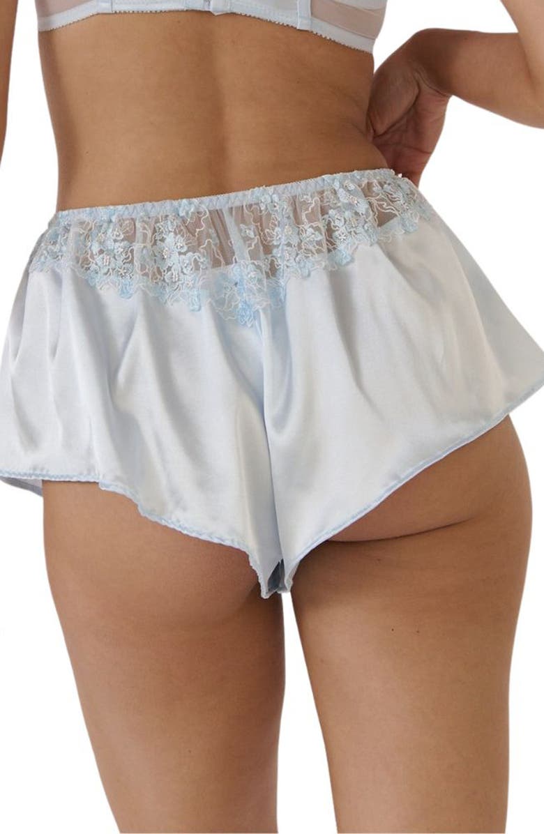 Kat The Label Mandy Lace Trim Satin Tap Shorts, Alternate, color, Ice