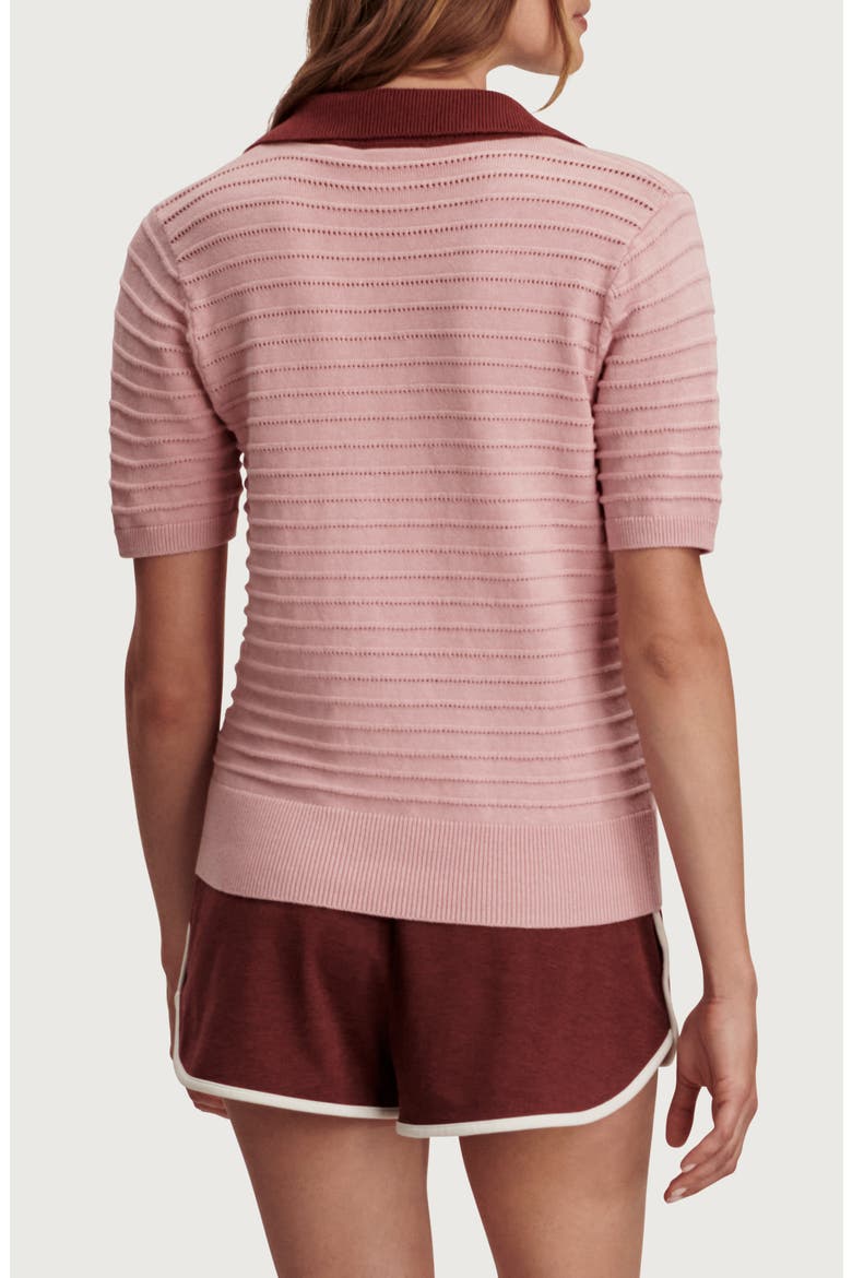 Wren Stripe Cotton Blend Pointelle Polo Sweater, Alternate, color, ZEPHYR MAUVE / PORT
