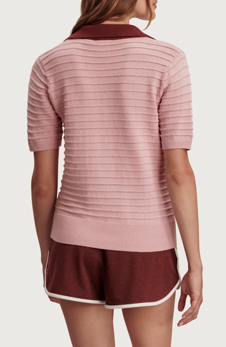 Varley Wren Stripe Cotton Blend Pointelle Polo Sweater, Alternate, color, Zephyr Mauve / Port