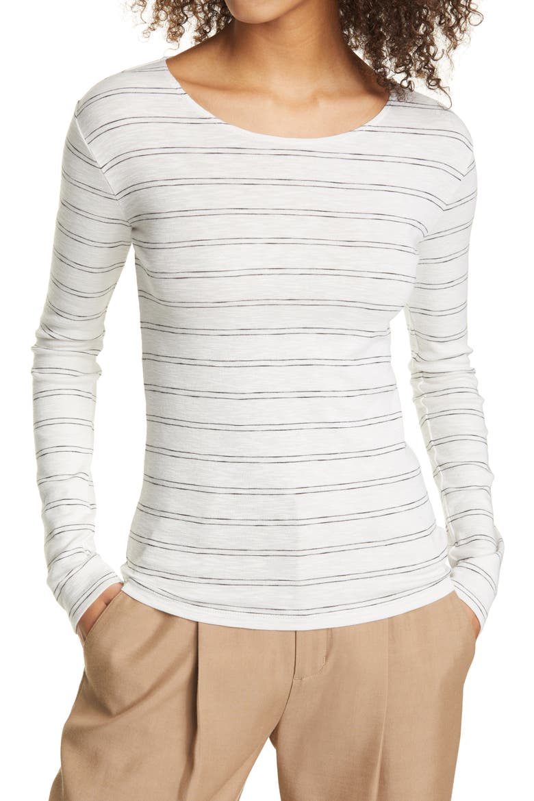 Pinstripe Long Sleeve Tee, Main, color, OFF WHITE/ BLACK