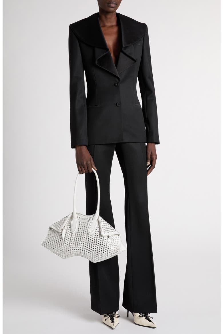 Ruffle Neck Wool Jacket, Alternate, color, BLACK