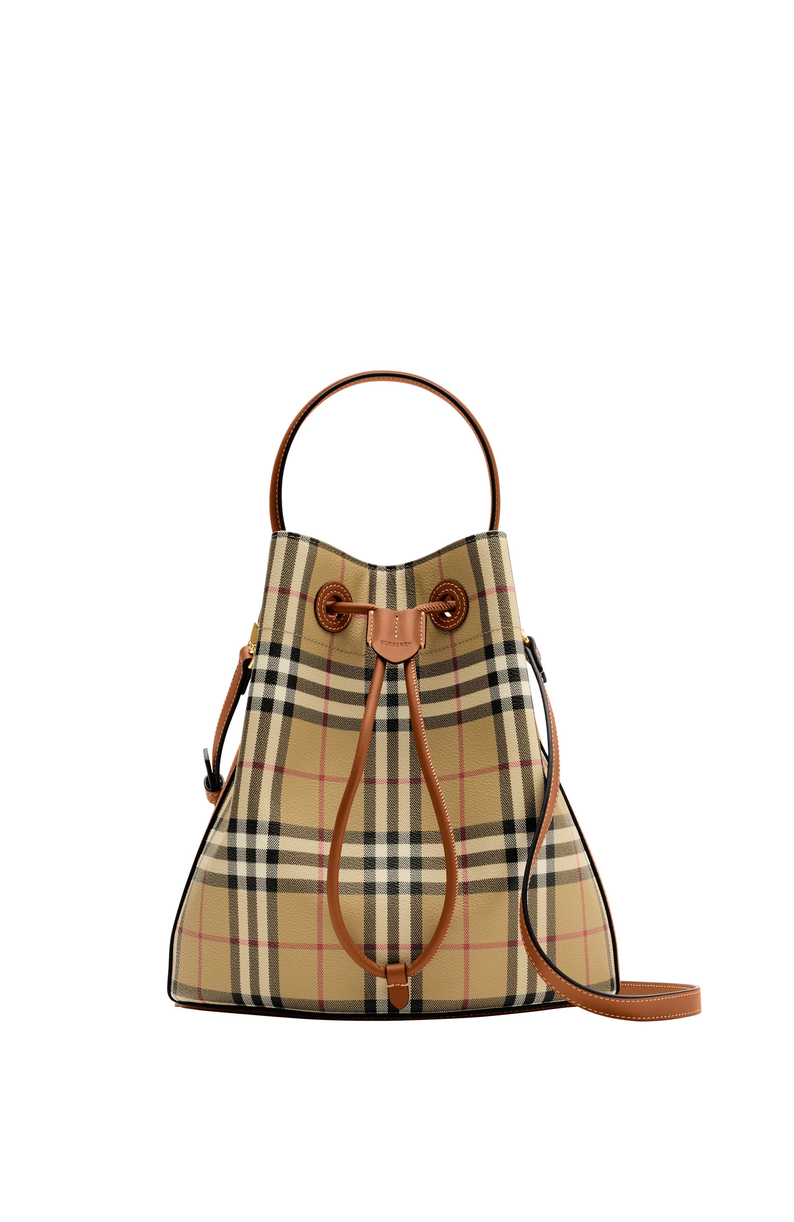 Burberry Small Check Bucket Bag, Main, color, Archive Beige/Briar Brown