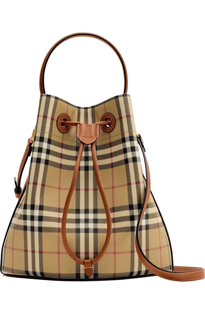 Burberry Small Check Bucket Bag, Main, color, Archive Beige/Briar Brown