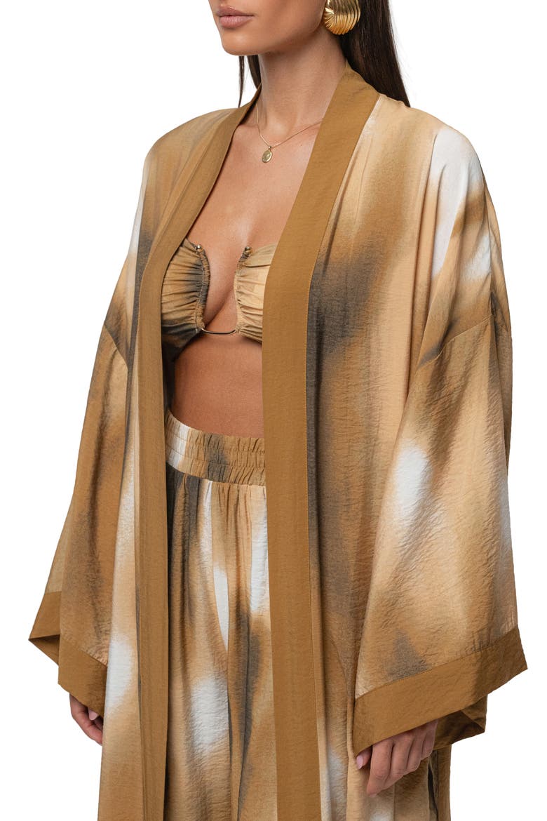 Desert Oasis Abstract Print Duster, Alternate, color, BROWN