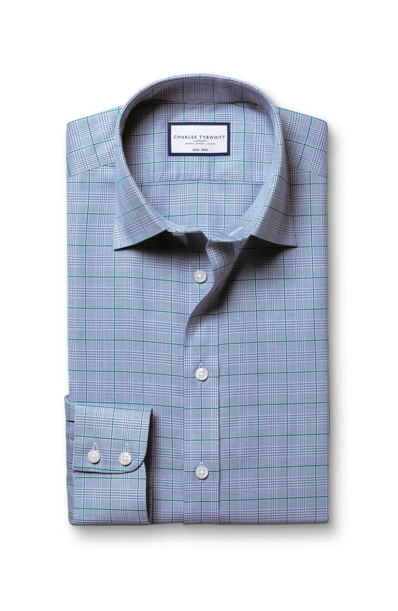 Charles Tyrwhitt Prince Of Wales Check Non-Iron Twill Slim Fit Shirt Double Cuff, Alternate, color, Indigo Blue