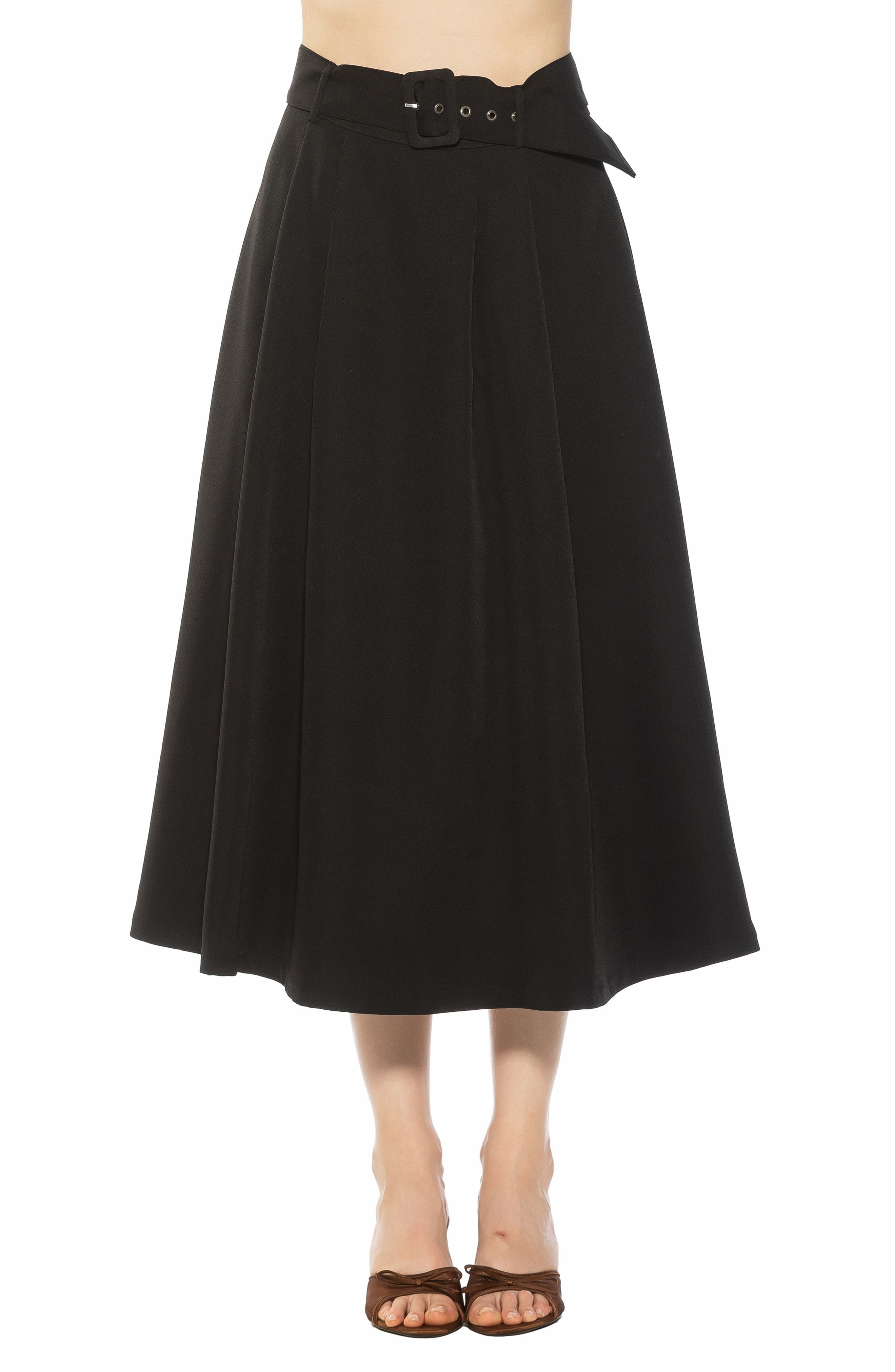 Belted A-Line Midi Skirt