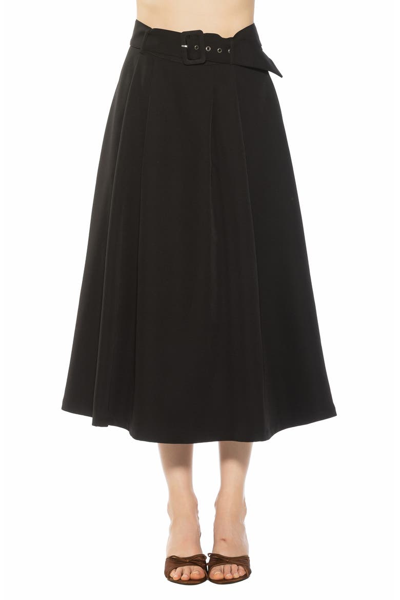 Belted A-Line Midi Skirt, Main, color, BLACK