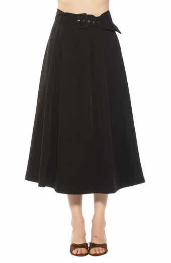 Belted A-Line Midi Skirt