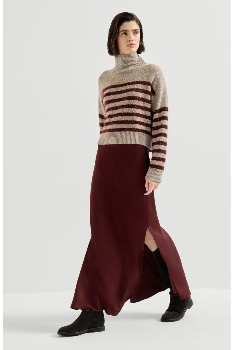 Satin cady fluid bias-cut skirt, Alternate, color, Wine
