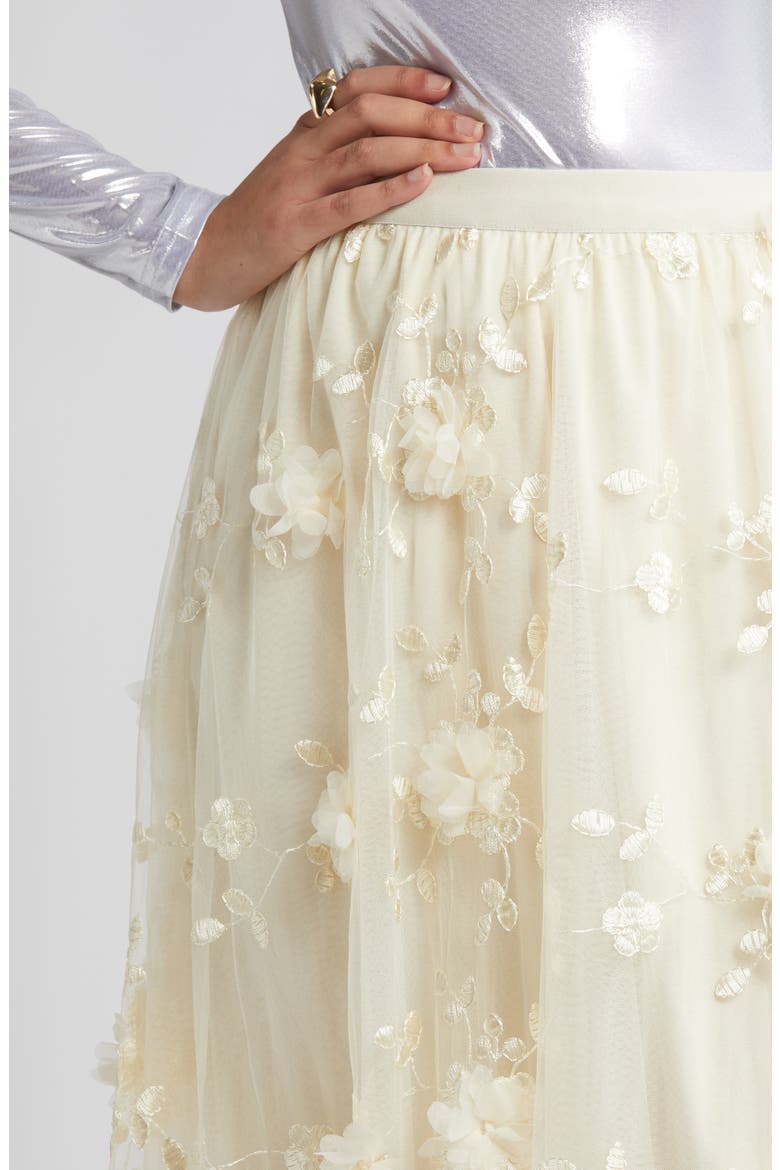 Audra Floral Appliqué Chiffon Maxi Skirt, Alternate, color, CREAM