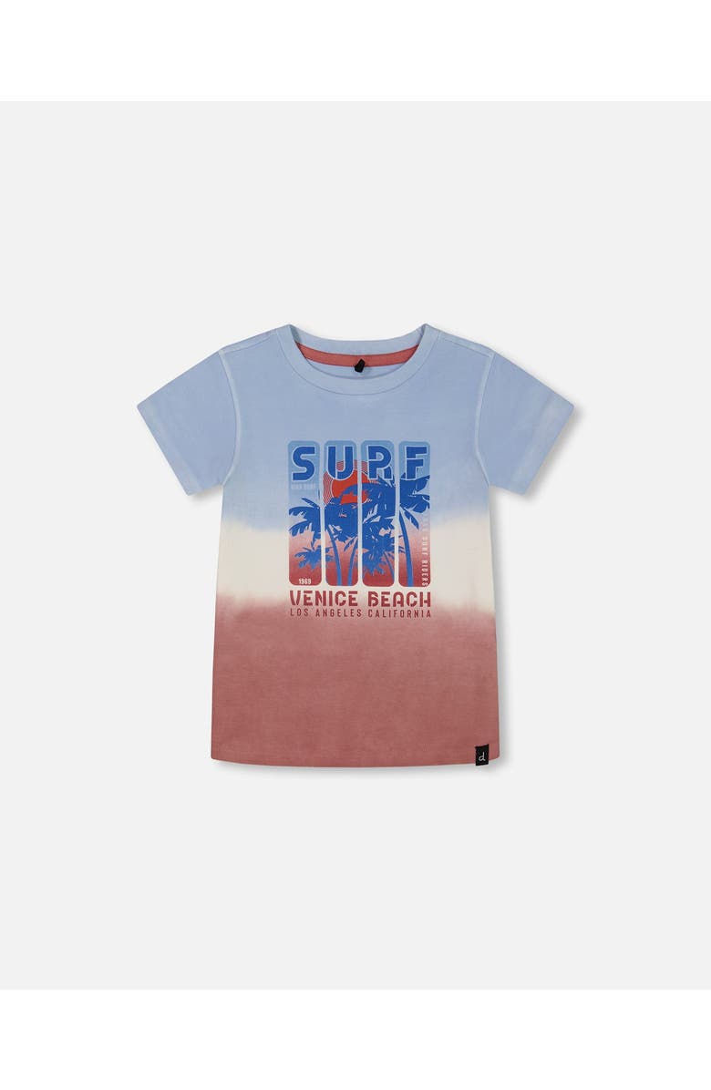 Deux par Deux Boy's Short Sleeve Organic Cotton Graphic Tee Gradient Pale Blue And Dark Old Rose, Main, color,
