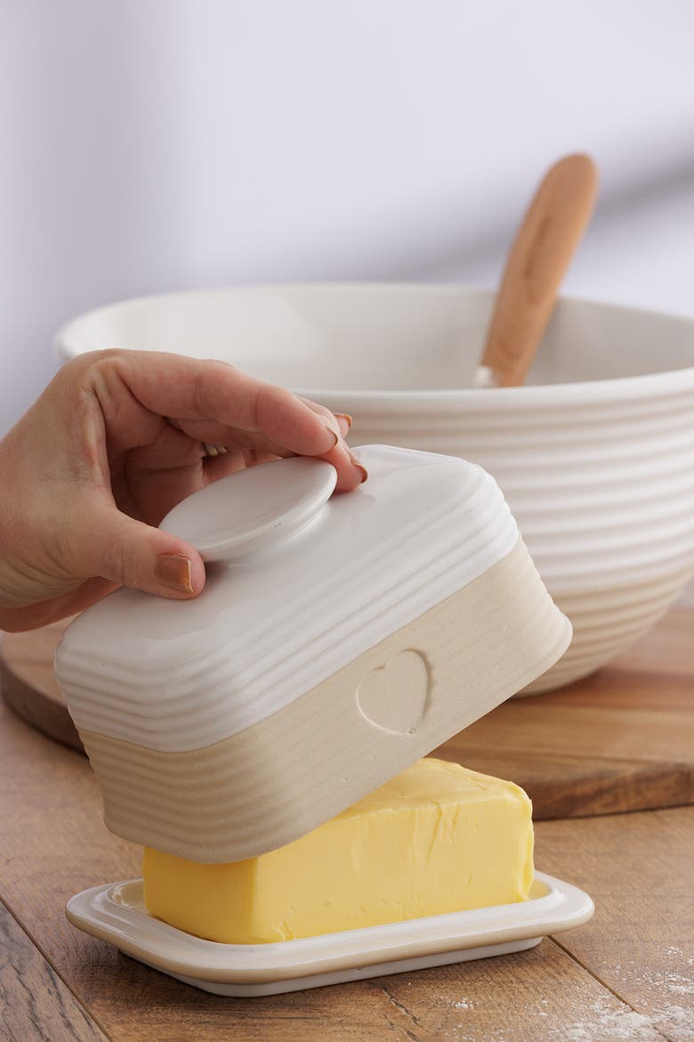 Rustic Charm Butter Dish, Covered Stoneware Butter Keeper, Alternate, color, Beige