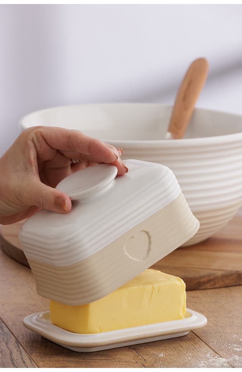 MASON CASH Rustic Charm Butter Dish, Covered Stoneware Butter Keeper, Alternate, color, Beige